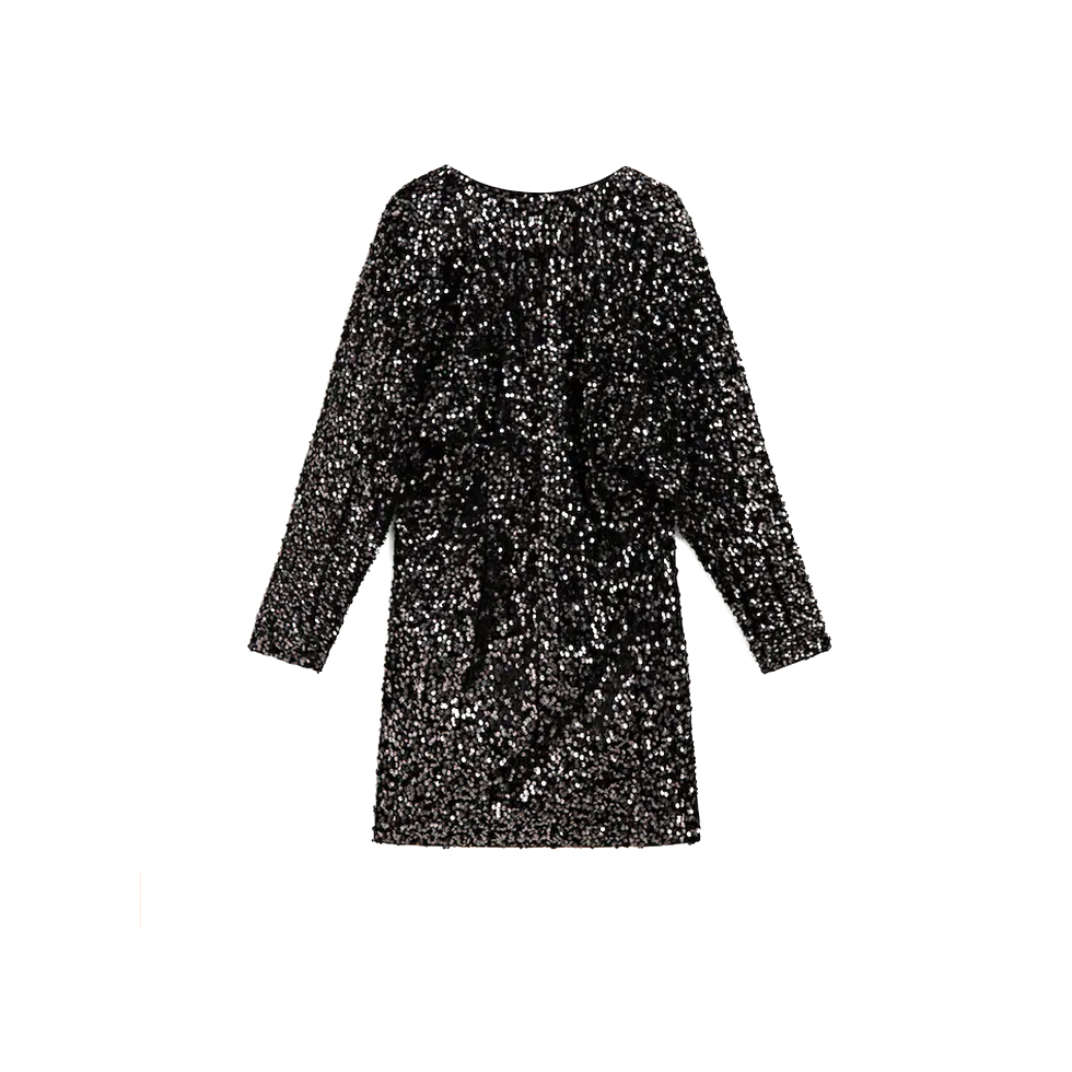 Mini μαύρο φόρεμα κεντημένο με παγιέτα